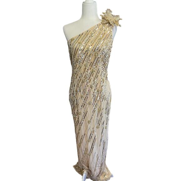 Mac Duggal Size 8 Embellished Floral One Shoulder Gown 93739 Nude NWD - Picture 4 of 13